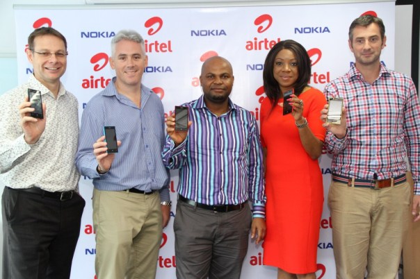 L-R: Head, Operator Channel, Nokia Middle East and Africa, Scott Smith; General Manager, Nokia West Africa, Chris Brown; Senior Manager, Data and Portals, Airtel Nigeria, David Umoh; Head, Data Services, Airtel Nigeria, Funmi Omotayo and Head, Smart Devices Business Portfolio, Nokia India, Middle East and Africa, Stefan Gerrits during the launch of Airtel’s new promo on the Nokia Lumia 520 held at Nokia Office, Victoria Island, Lagos.