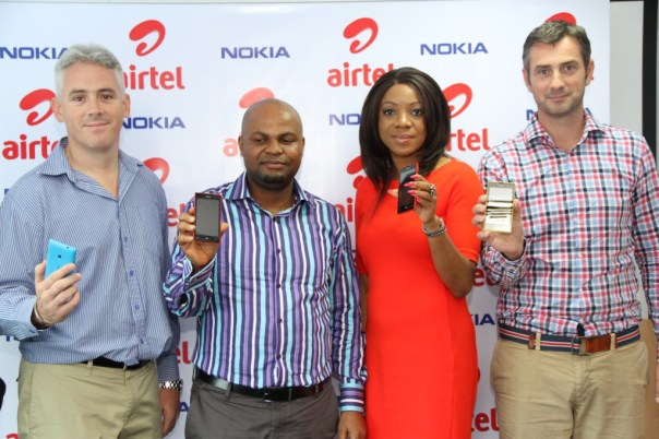 L-R: General Manager, Nokia West Africa, Chris Brown; Senior Manager, Data and Portals, Airtel Nigeria, David Umoh; Head, Data Services, Airtel Nigeria, Funmi Omotayo and Head, Smart Devices Business Portfolio, Nokia India, Middle East and Africa, Stefan Gerrits at the launch of Airtel’s new promo on the Nokia Lumia 520 held at Nokia Office, Victoria Island, Lagos.