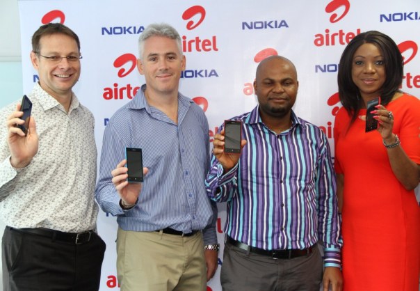 L-R: Head, Operator Channel, Nokia Middle East and Africa, Scott Smith; General Manager, Nokia West Africa, Chris Brown; Senior Manager, Data and Portals, Airtel Nigeria, David Umoh and Head, Data Services, Airtel Nigeria, Funmi Omotayo during the launch of Airtel’s new promo on the Nokia Lumia 520 held at Nokia Office, Victoria Island, Lagos.